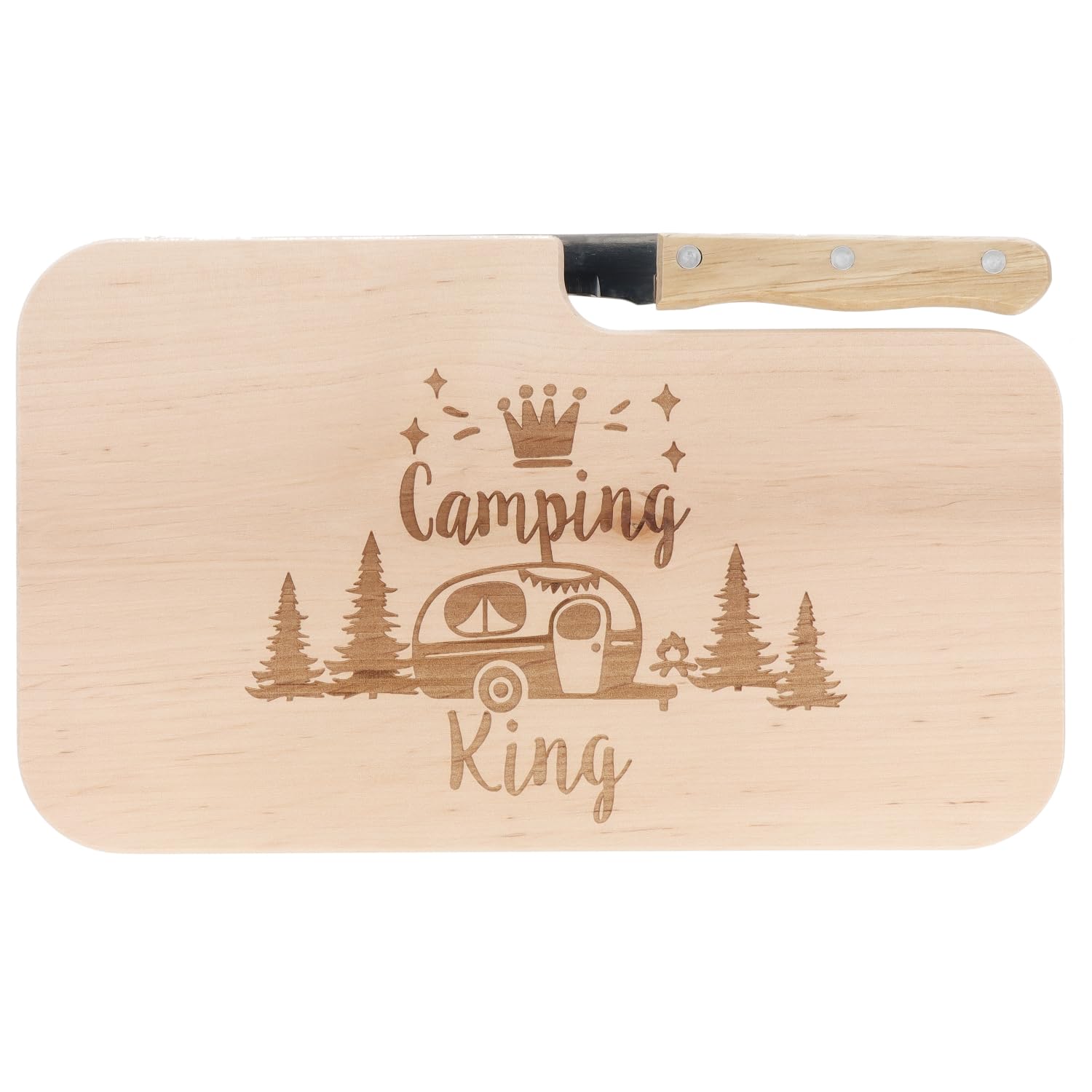 Camping-Brett Mit Messer & Spruch – Frühstücksbrett Aus Erle, 26x15 Cm, Inkl. Speckmesser
