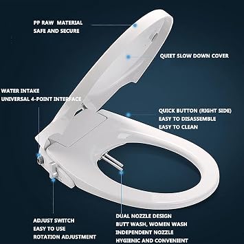 Hot & Cold Dryer Smart Toilet Seat, Electric Bidet Smart Toilet Seat Cover W/Nozzle Self-Cleaning