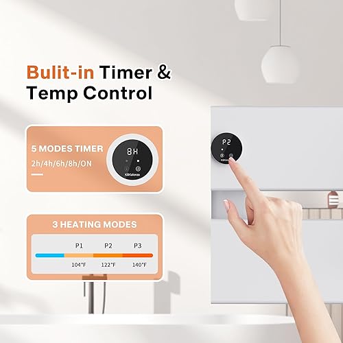 Miniatura 4 de K&KALONZO Calentador de toallas eléctrico, 18.35 pulgadas de ancho x 14.6 pulgadas de alto, calentador de toallas de pared con temporizador