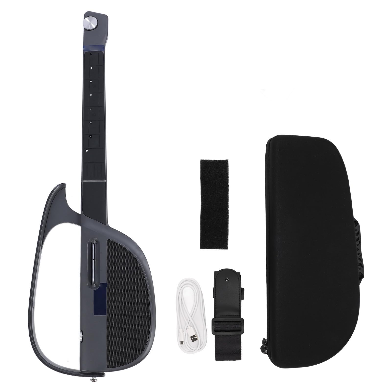 Smart Stringless Gitara Składana Automatyczna Automatyczna Gitara Akompaniamentu do Podróży, Wsparcie Akordów w Czasie Rzeczywistym dla Entuzjastów Muzyki (Czarny szary)