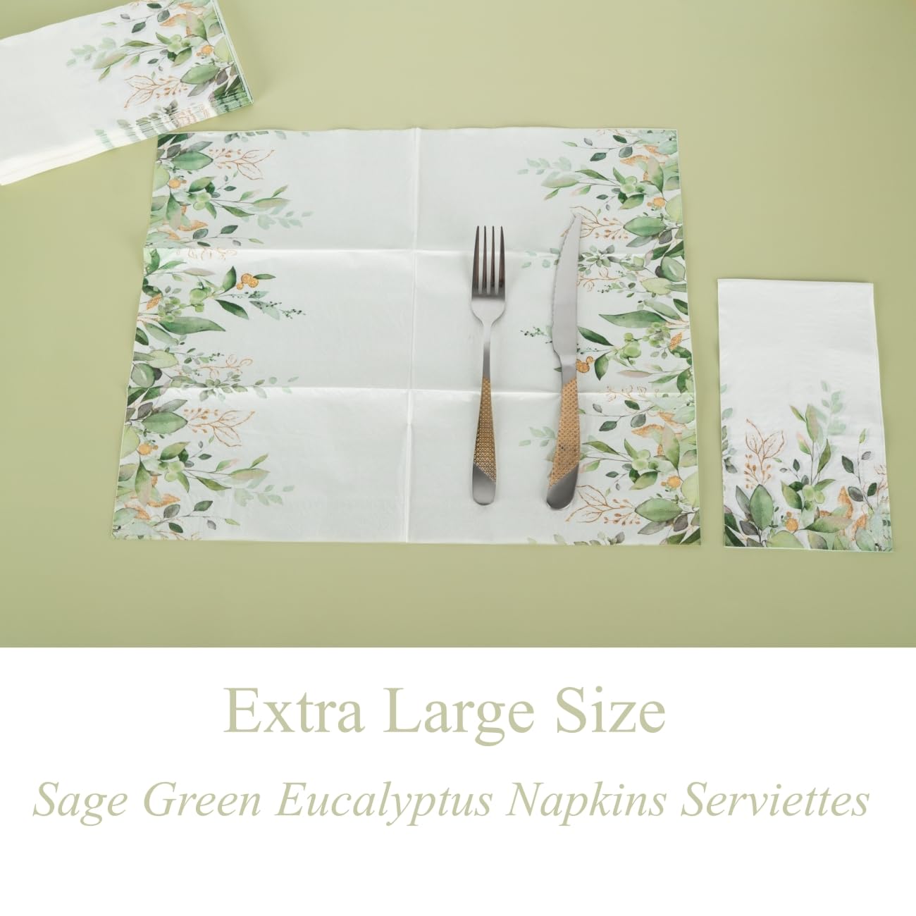 100-pack Sage Green Paper Cocktail Napkins Disposable - 3-ply | Size