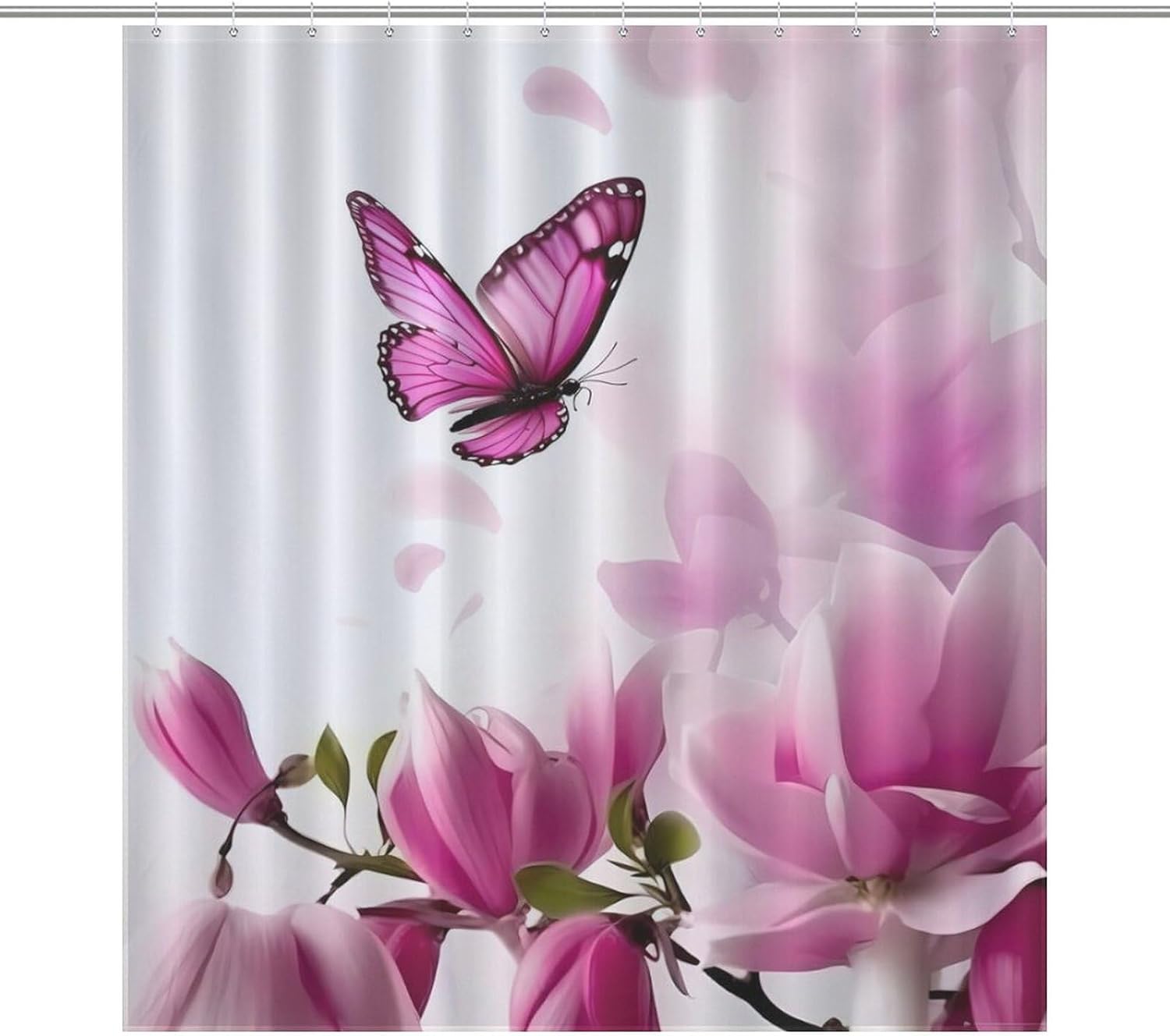 Magnolia Plant Flora Butterfly Funny Shower Curtains Washable Bath Curtain Liner with Hooks for Bathroom Bath Tubs