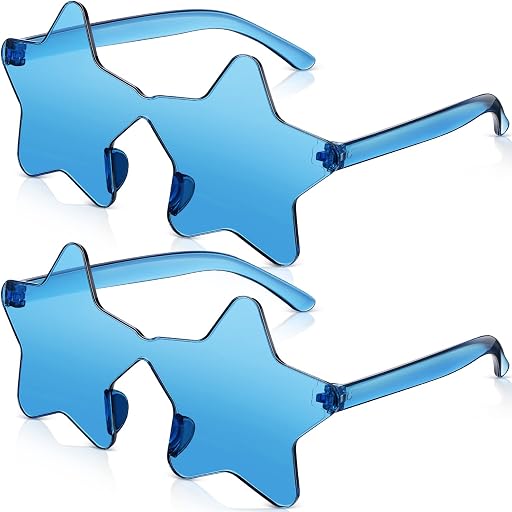 CHENGU 2 Pcs Rimless Star Shape Sunglasses Transparent Candy Color Y2k Star Glasses Accessories for Women Party Favor