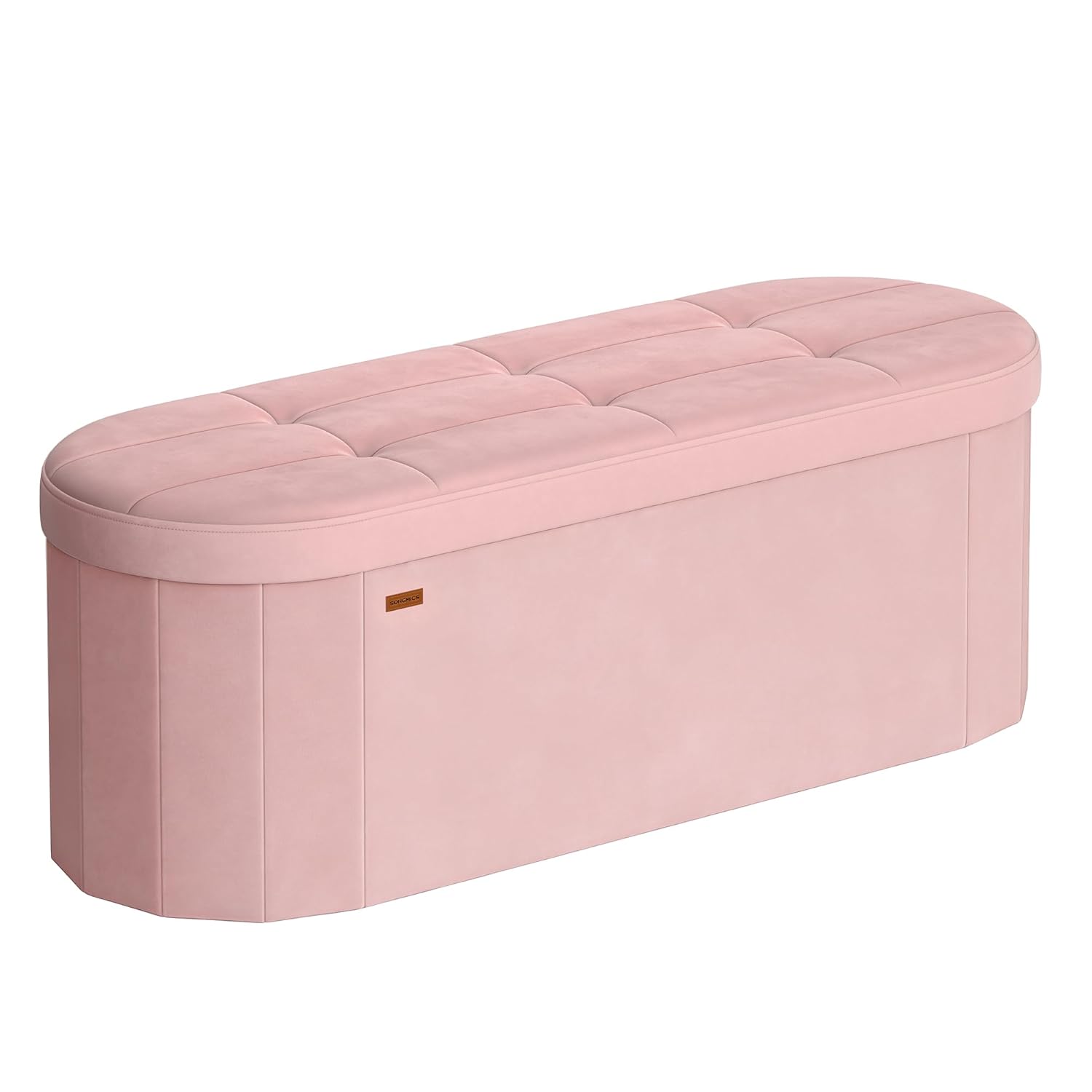 SONGMICS Mazie Collection - Folding Ottoman with Storage Oval Storage Ottoman Bench for Living Room Bedroom Velvet Fabric
