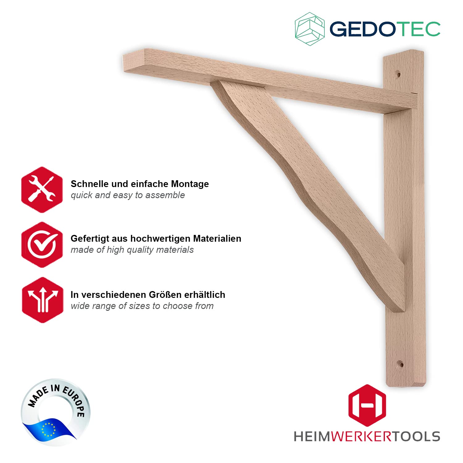 Gedotec Holzkonsole aus Buche | Regal-Halter geeignet für Bücherregale | BORK | 280x230 mm | 10 Stück Regalwinkel aus massivem Naturholz paarweise Tragkraft bis 38 kg | Schwerlastträger für Wandregale