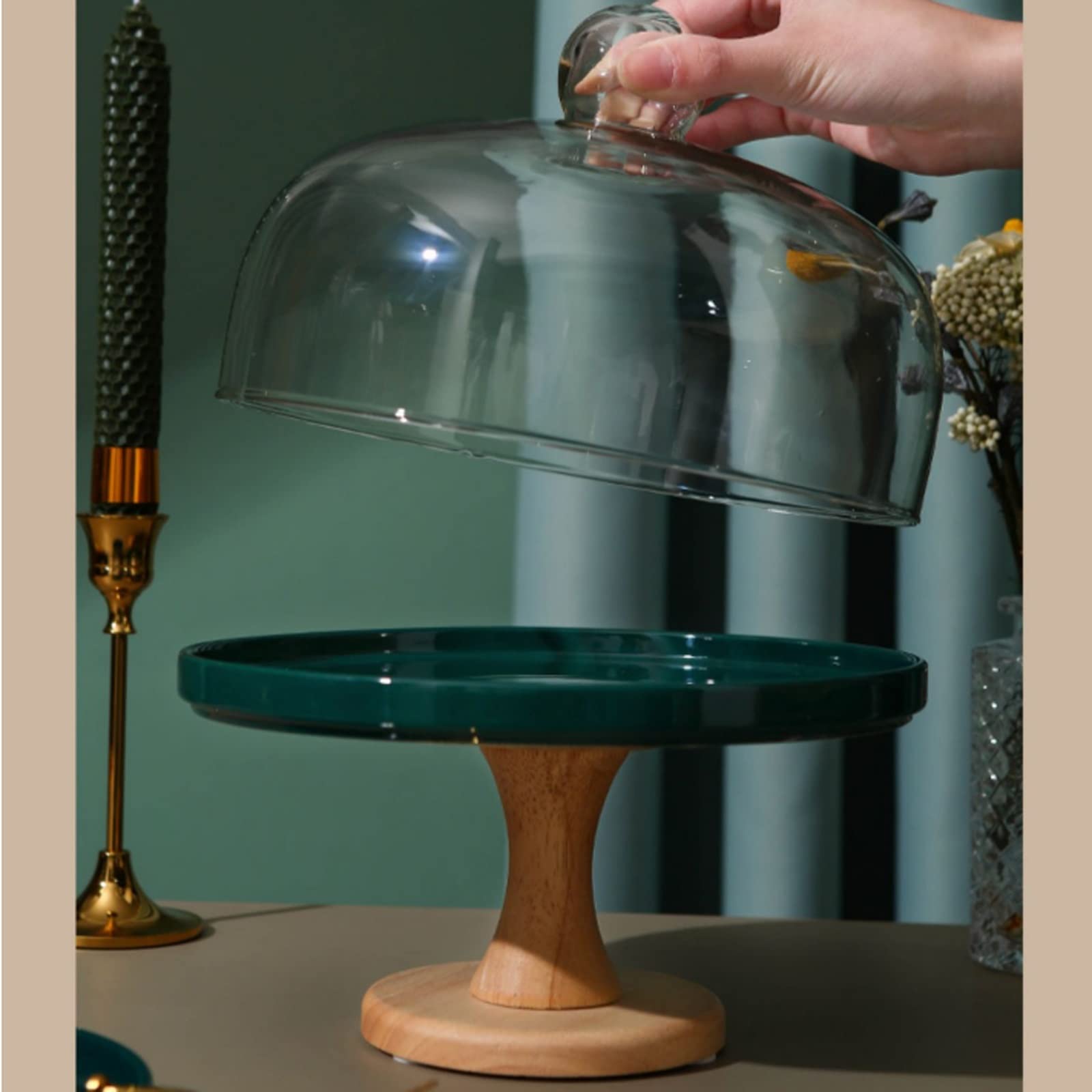 SUNESA Présentoir à Gâteau Vert foncé Grand Moule à gâteau Couvercle en Verre Plateau de confiserie Dessert Table présentoir pâtisserie Pain Couverture Stand de Gâteaux (Color : A, Size : L)