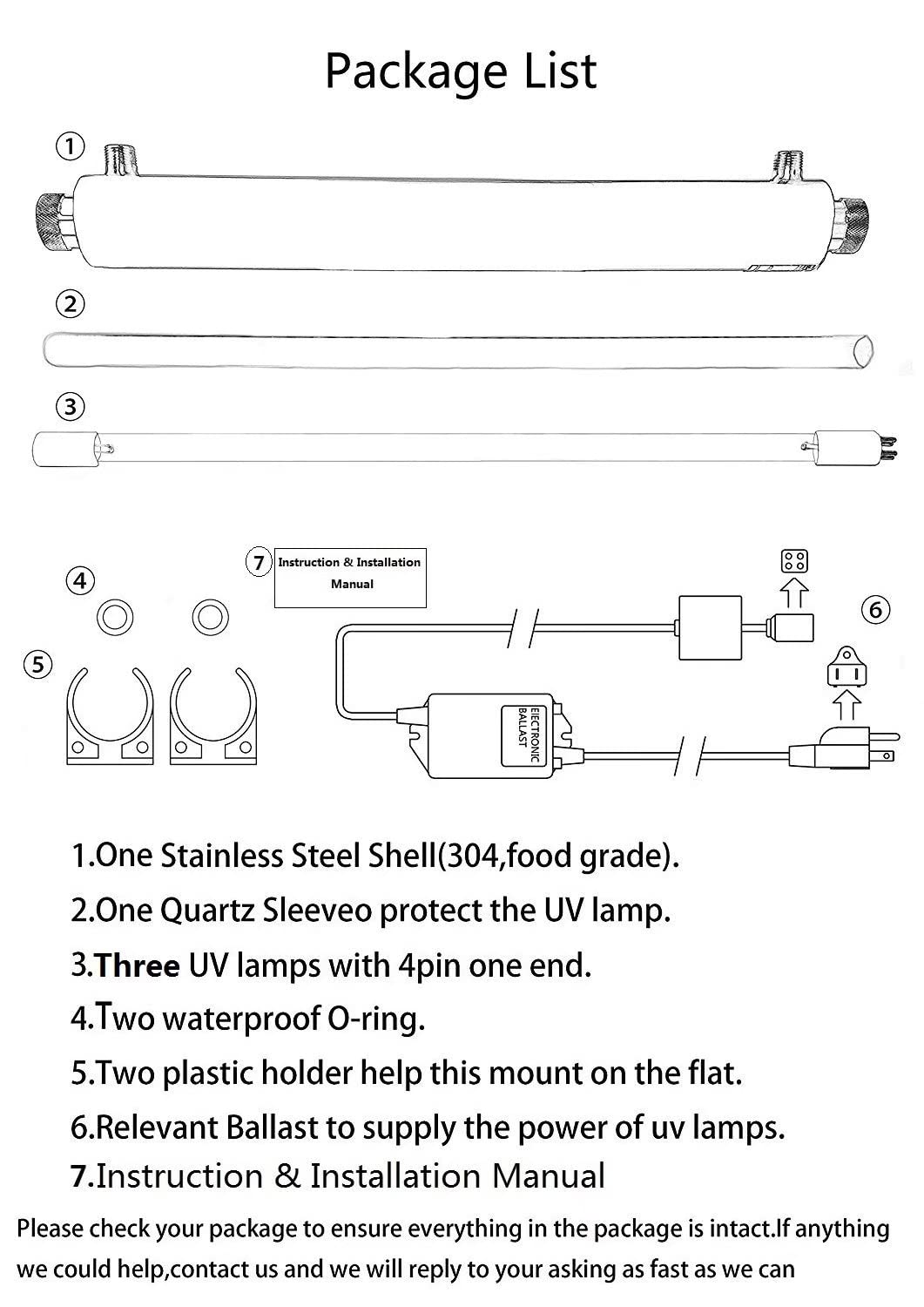 Filtro de agua UV 12 GPM, purificador de agua de 55 W, con 2 lamparas adicionales, filtro de agua UV para purificacion de toda la casa