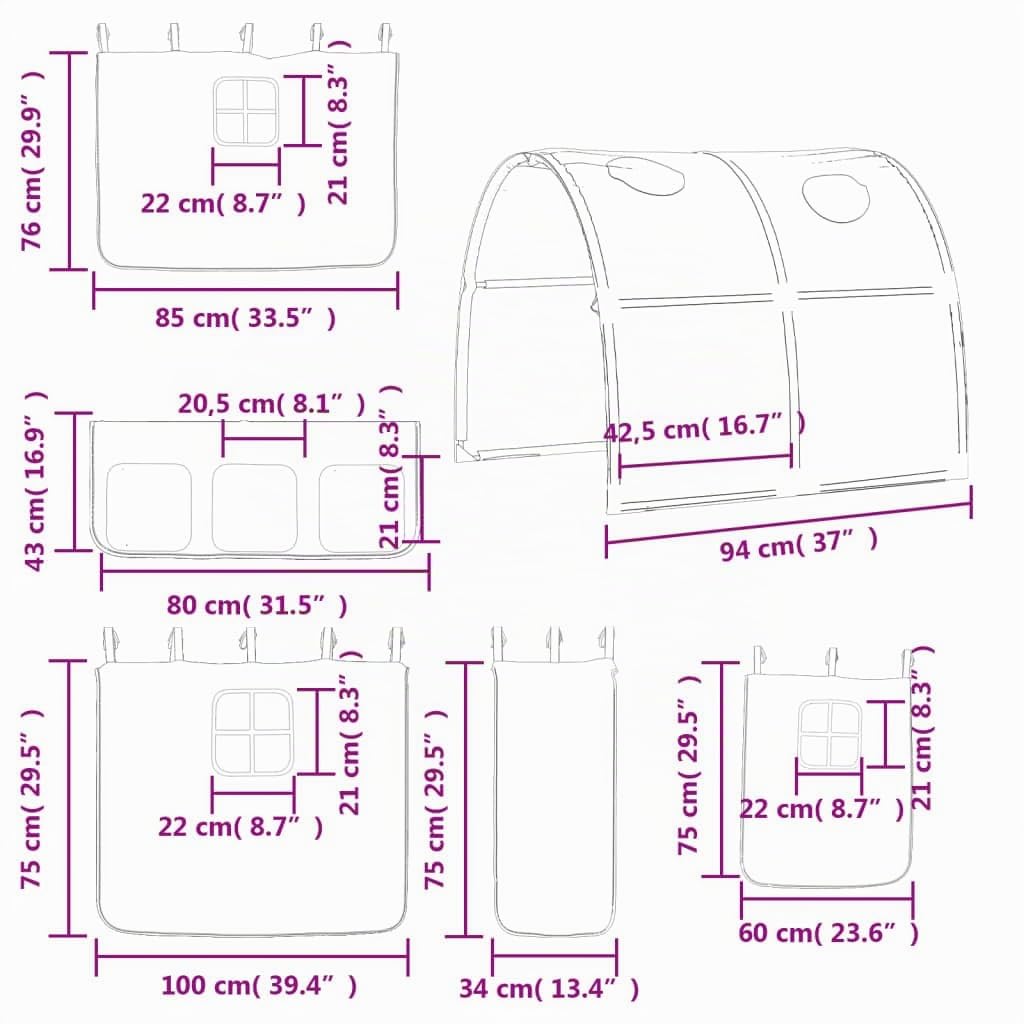 VidaXL Vorhänge Set für Hochbett Spielbett Kinderzimmer, Bettvorhang mit Tunnel, Rosa Polyester