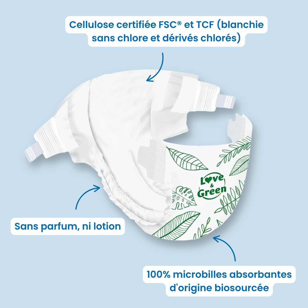 Love & Green Pannolini Taglia 5 (11-25 kg) - Confezione da 1 mese (160 strati)
