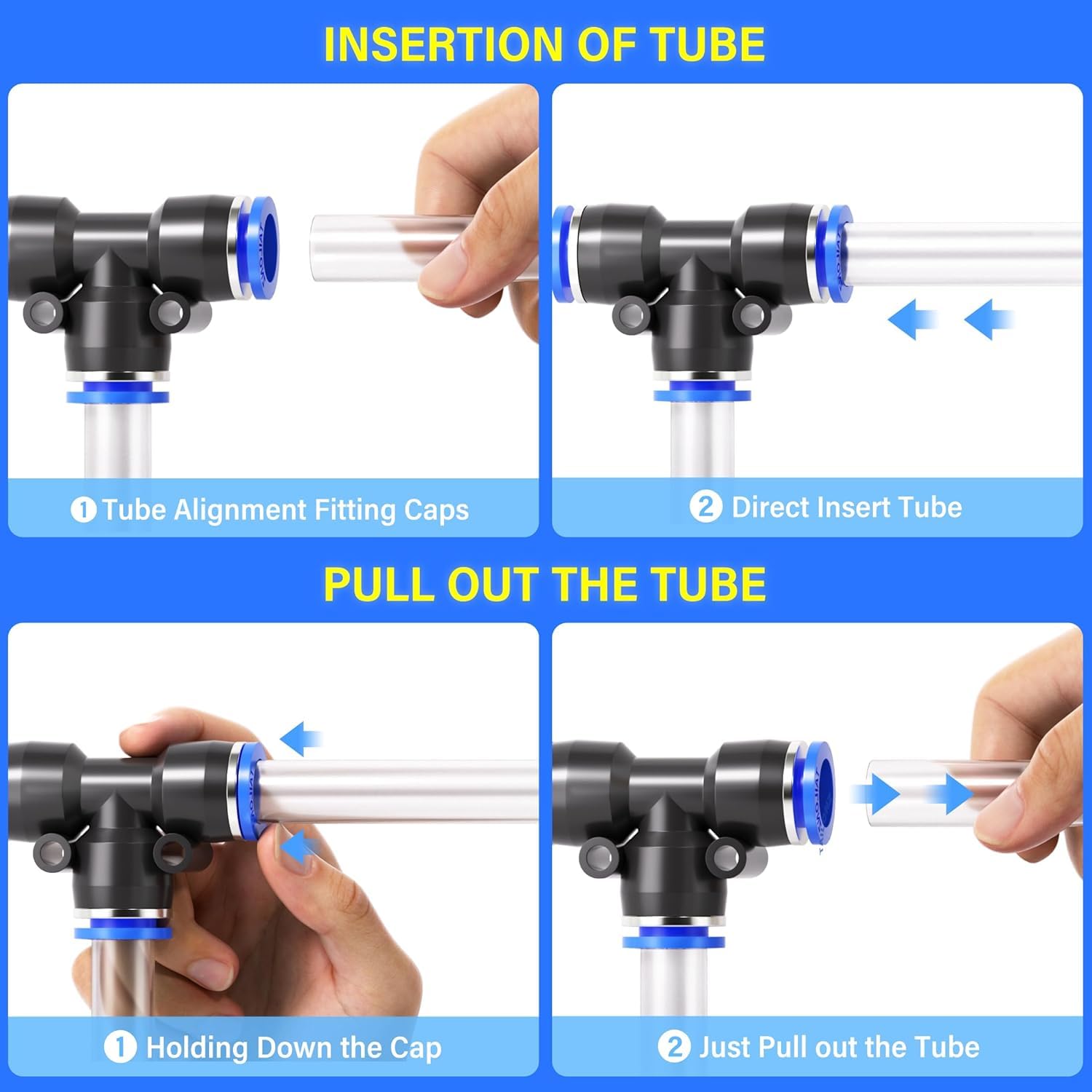 Tailonz Pneumatic Raccordi innesto rapido 0,6, 0,9, 1,3 tubi aria, kit di filettato di collegamento per raccordi a innesto rapido, per tubi in nylon, dell'aria, in PU e altri (confezione da 66)
