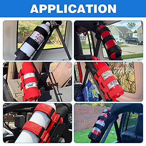 Samman Fire Extinguisher Strap Holder Adjustable Extinguisher Mount Bracket Roll Bar Compatible with Jeep Wrangler JK JKU JL TJ CJ Red 1PC