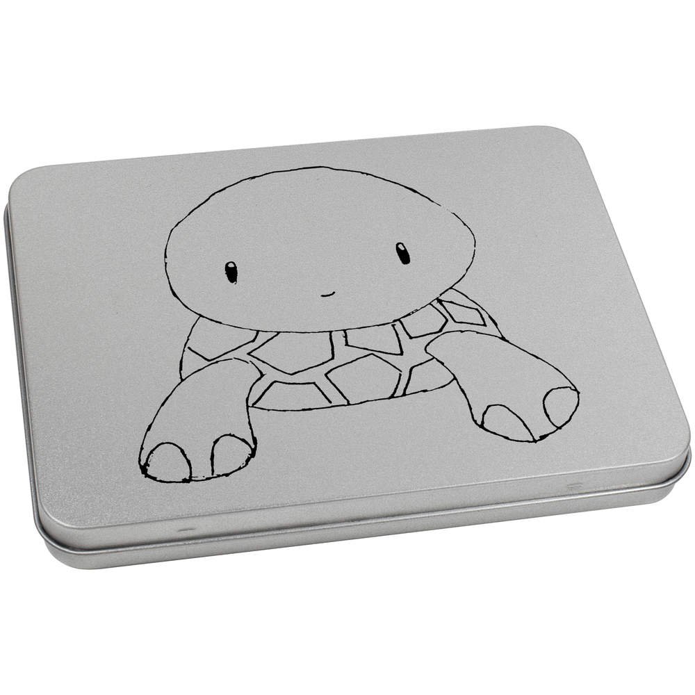 Azeeda 170mm 'Cute Tortoise' Metal Hinged Tin/Storage Box (TT00040435)