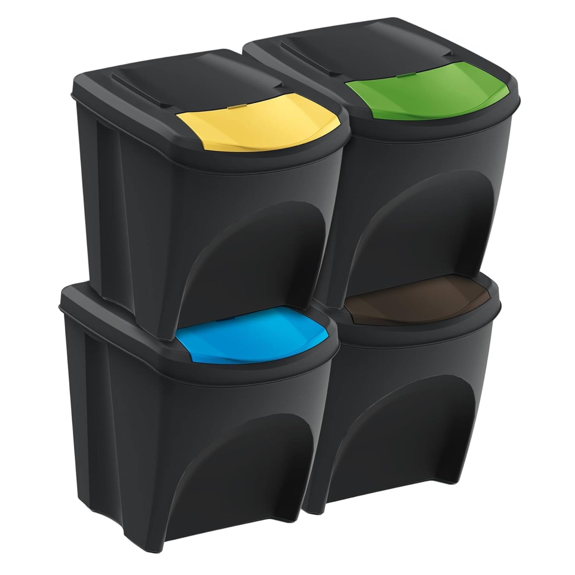 WELL HOME MOBILIARIO & DECORACIÓN Zestaw 4 pojemników na śmieci w 100% z tworzywa sztucznego z recyklingu, czarny, 4x 25 l