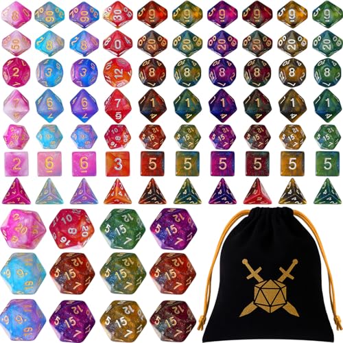 Yilloog 70 Pcs Dice Sets Bulk Polyhedral Dice Bulk with Drawstring Bag Multi Role Playing Table Game D4 D6 D8 D10 D12 D20 (Basic Style)
