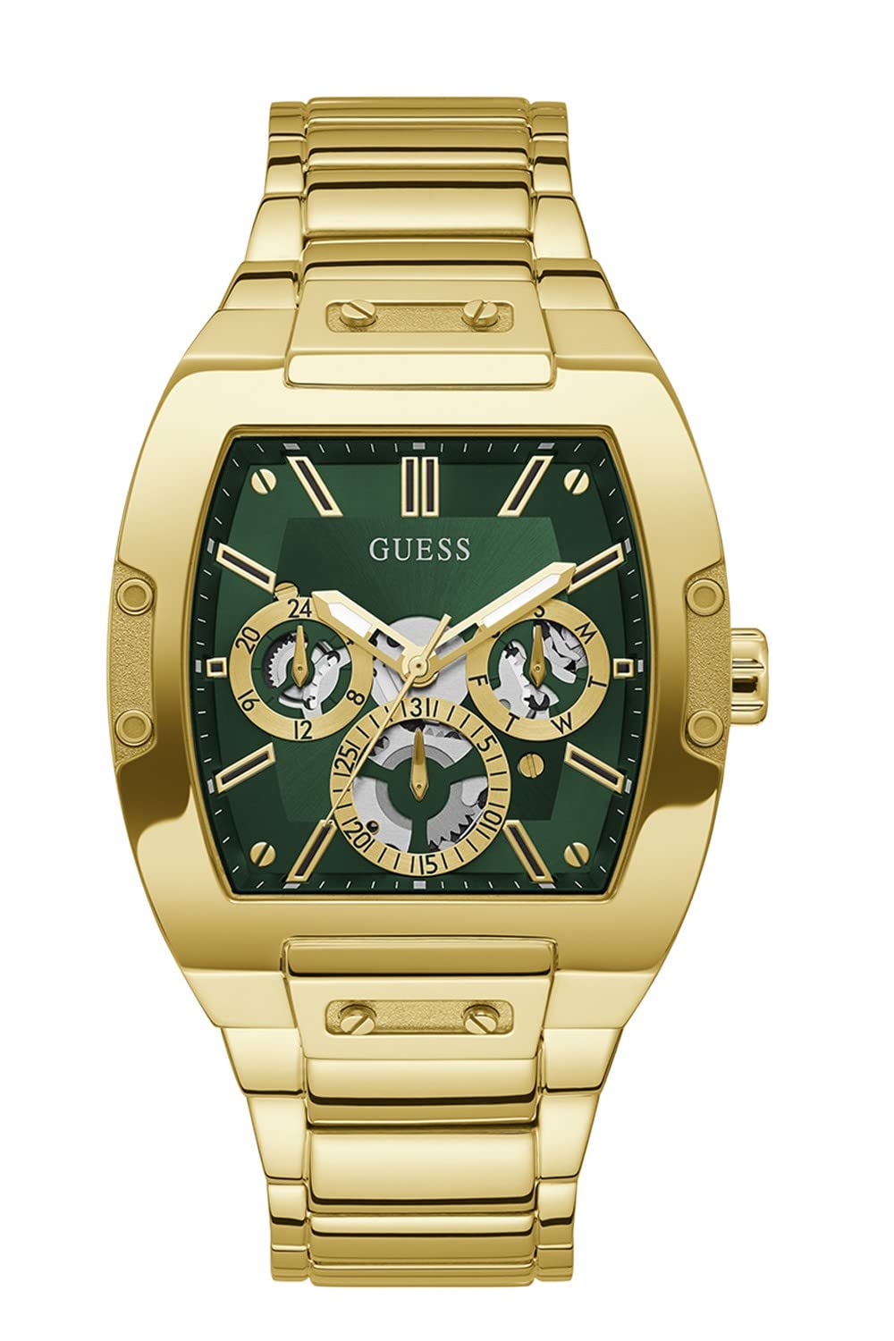 Guess US Men's Gold-Tone and Green Multifunction Watch