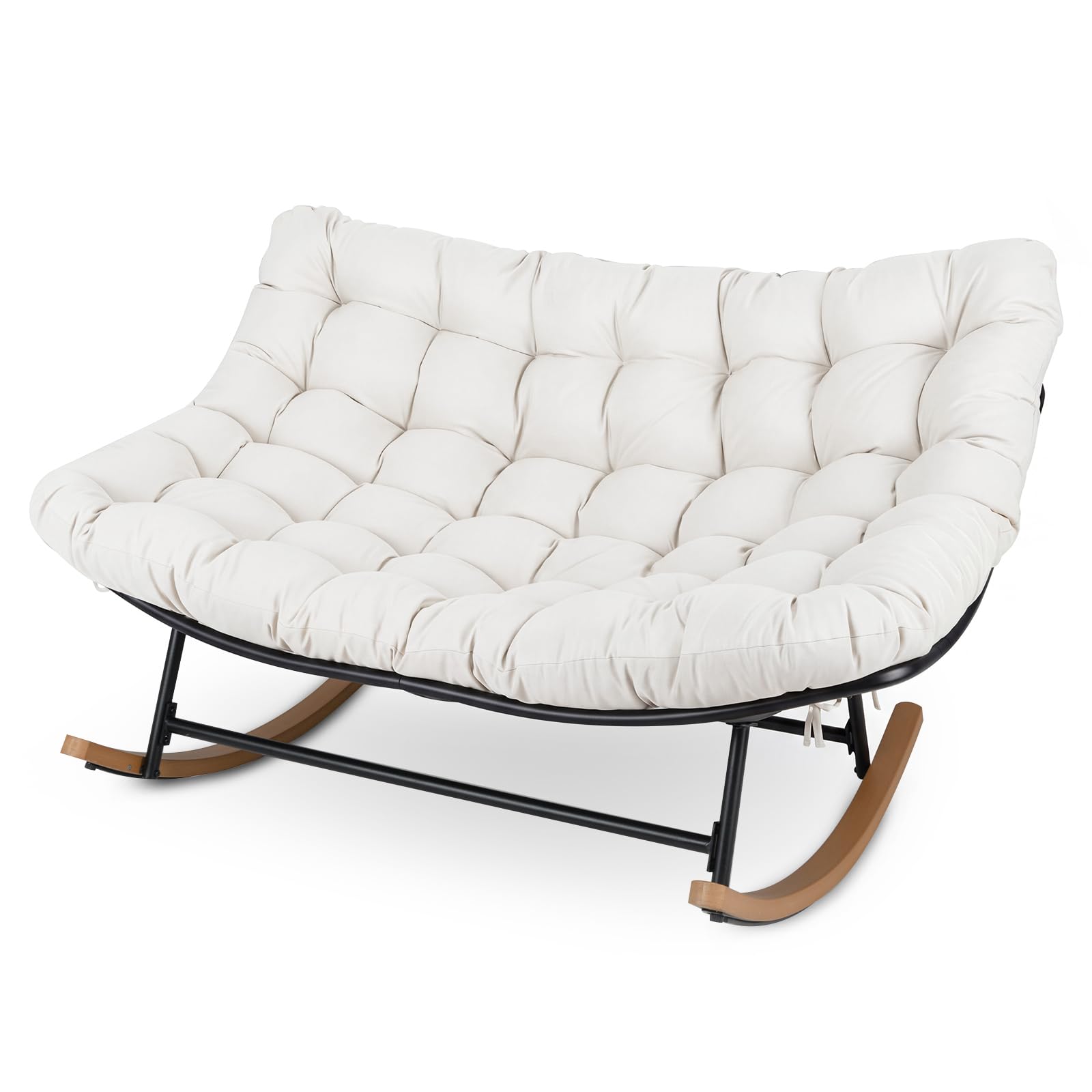 GIANTEX Schaukelstuhl für 2 Personen, XXL Schwingsessel (Beige) | mit dickem Kissen & ergonomischer Rückenlehne, Ei-förmiger Stillstuhl, für Wohnzimmer, Balkon & Garten, Tragfähigkeit 320 kg