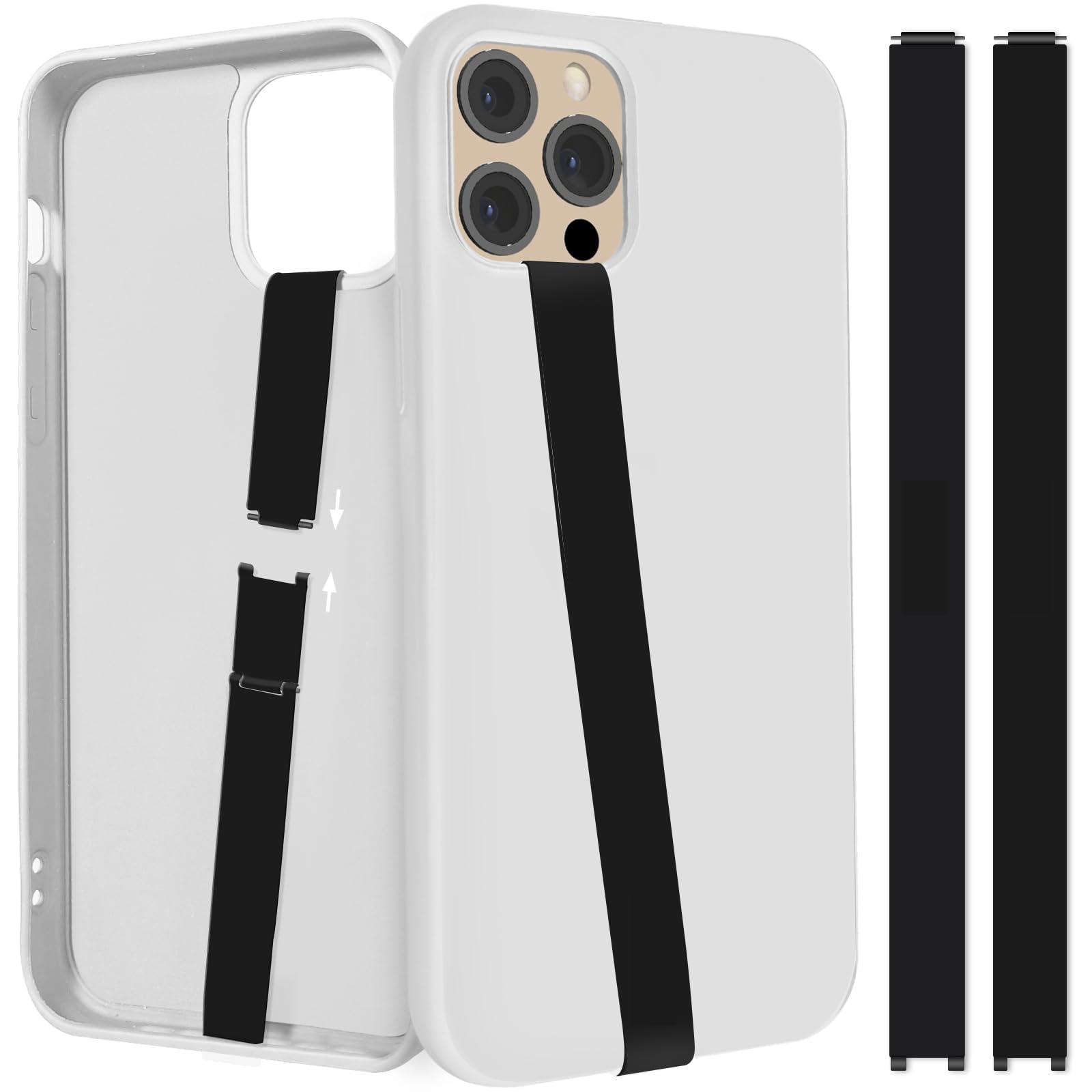 UKON Silicone Phone Grip,2 PCS Phone Strap Reusable Finger Holder with Three Short Silicone Strips DIY Combination to Fit 4.5"-7.5" Phone Case for Travel Shopping Office(Black+Black)