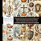 Vintage Christian Watercolor Halloween Scrapbook Paper Pad: 12 Unique Faith-Inspired Designs, 24 Double-Sided 8.5 x 8.5 Inch Sheets, Perfect for Card Making, Journaling & Crafting (60 lb Matte Paper)