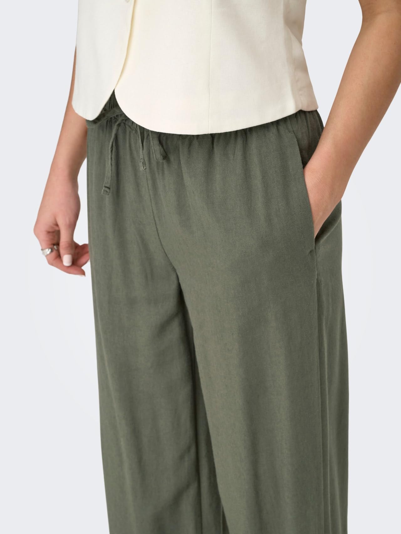 Only - Onlgoa MW Linen Bl Pull-up Pant CC Pnt, Onlgoa MW Linen Bl Pull-Up Pant CC Pnt Donna