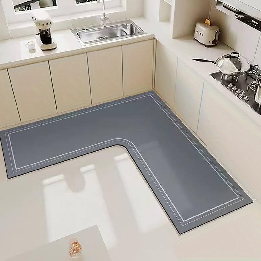 Tapis de cuisine tapis de cuisine antidérapant pour évier d'angle,tapis de sol absorbants en forme de l à séchage rapide en boue de diatomée imperméable pour salle de bain (Couleur D,140*140*45CM)