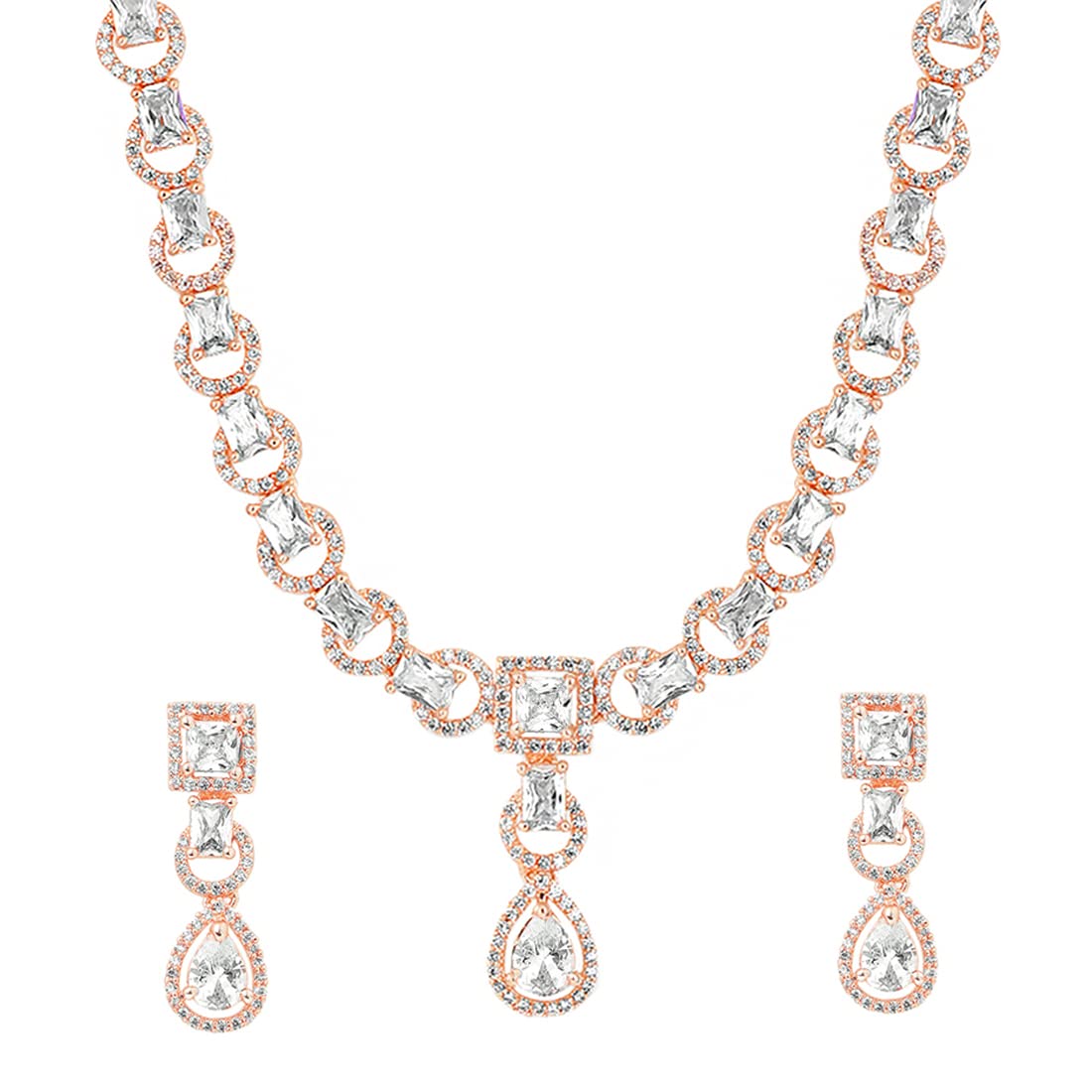 Yellow Chimes American Diamond Necklace Set For Women | White Stone Rose Gold Jewellery Set For Women | Diamond Necklace Set | Birthday Gift for Girls Anniversary Gift for Wife (B0983TKQWR) Amazon Price History, Amazon Price Tracker