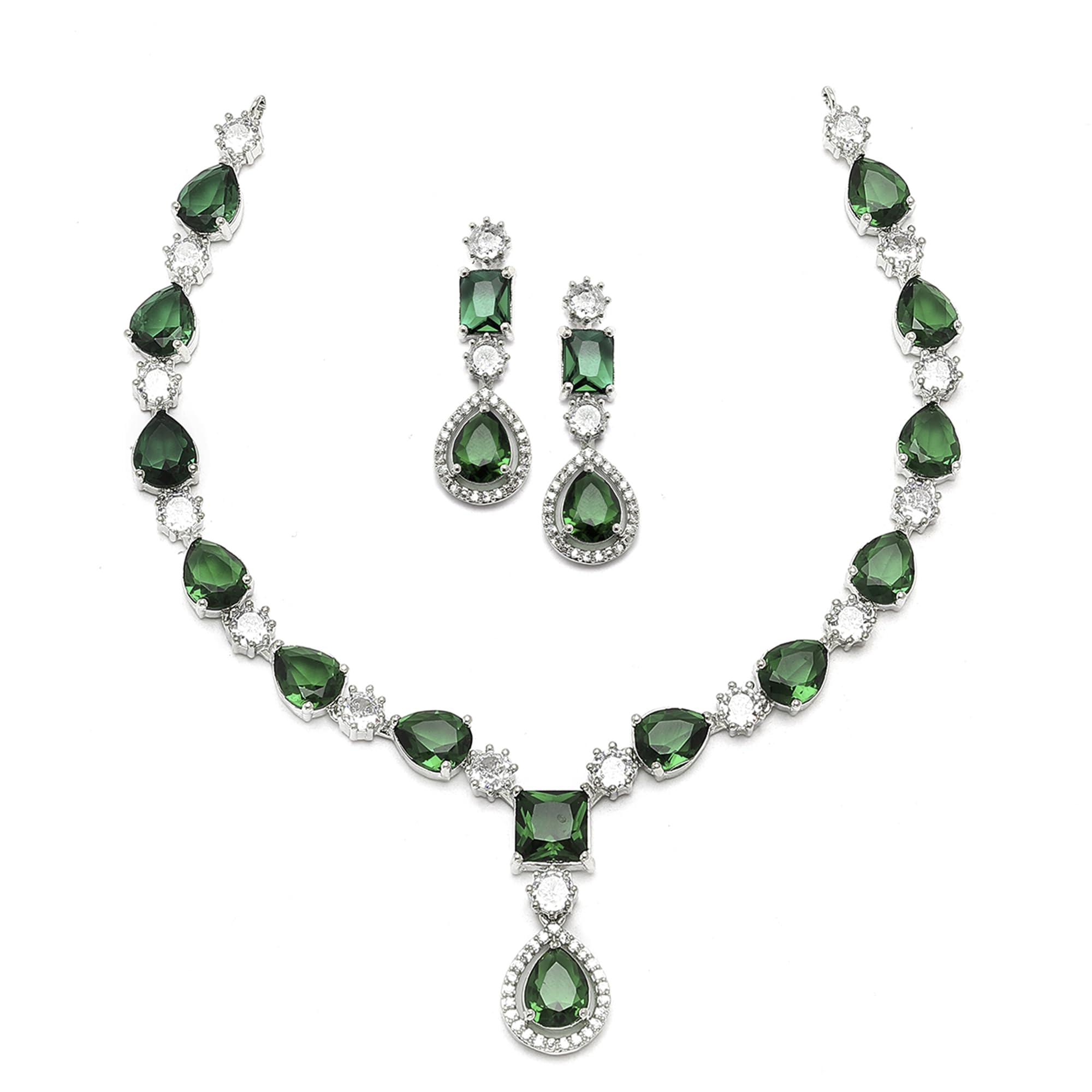 zeneme Rhodium-Plated American Diamond Studded Fashionable Necklace With Earrings Jewellery Set For Girls and Women-picture-12