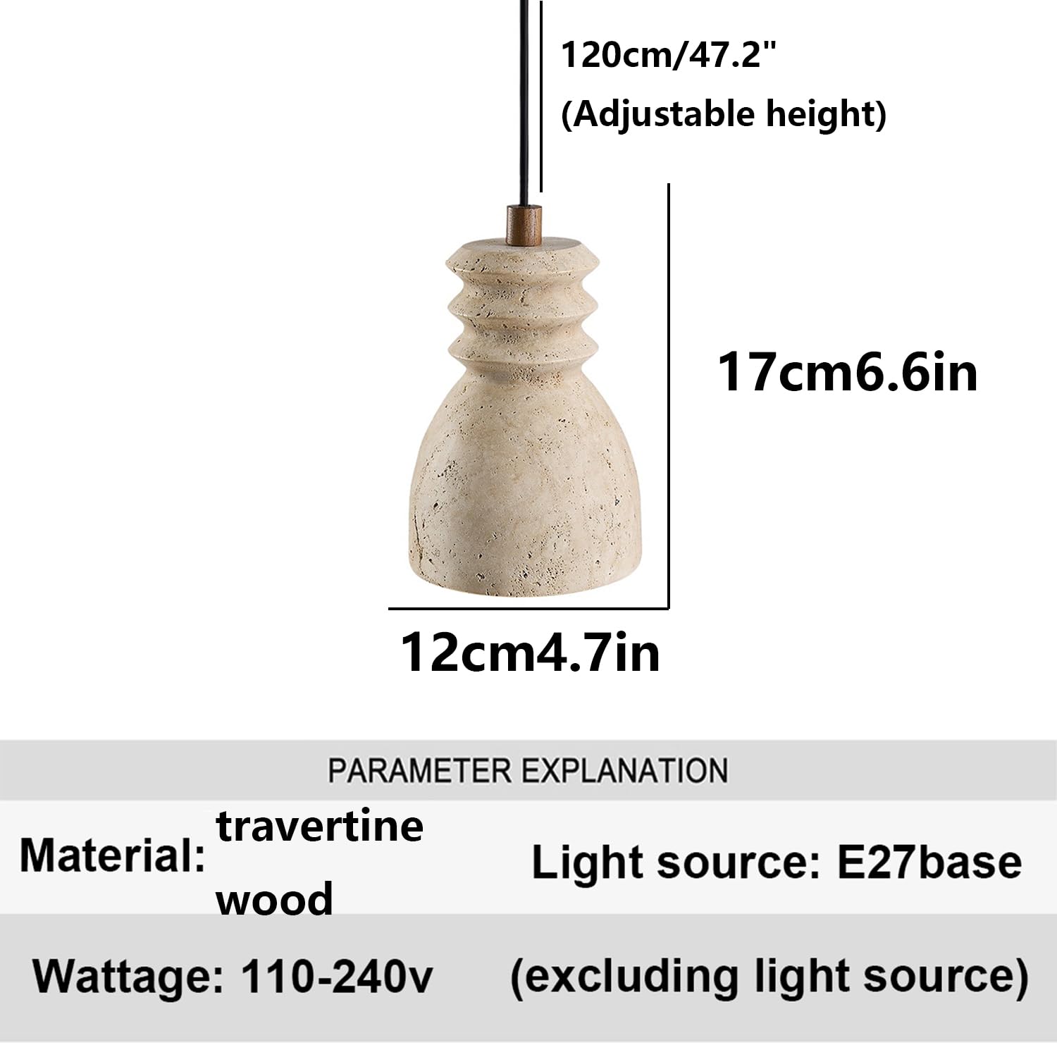 Lampa Wisząca Z Trawertynu, Podstawa E27, Lampa Wisząca Do Sypialni