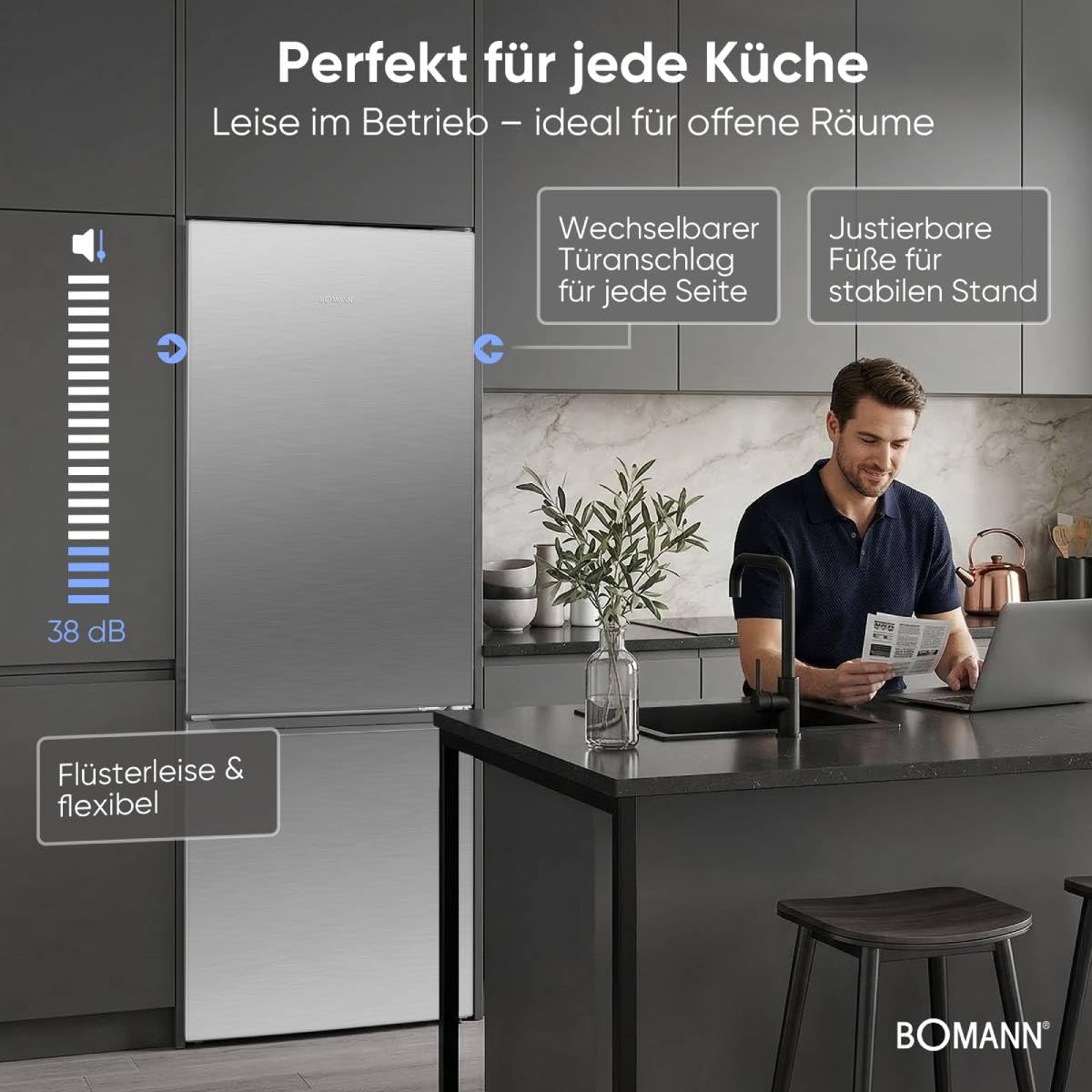 Bomann KG 7369 Kühlschrank mit Gefrierfach Energieklasse C 176cm LowFrost Kühl Gefrierkombination silber
