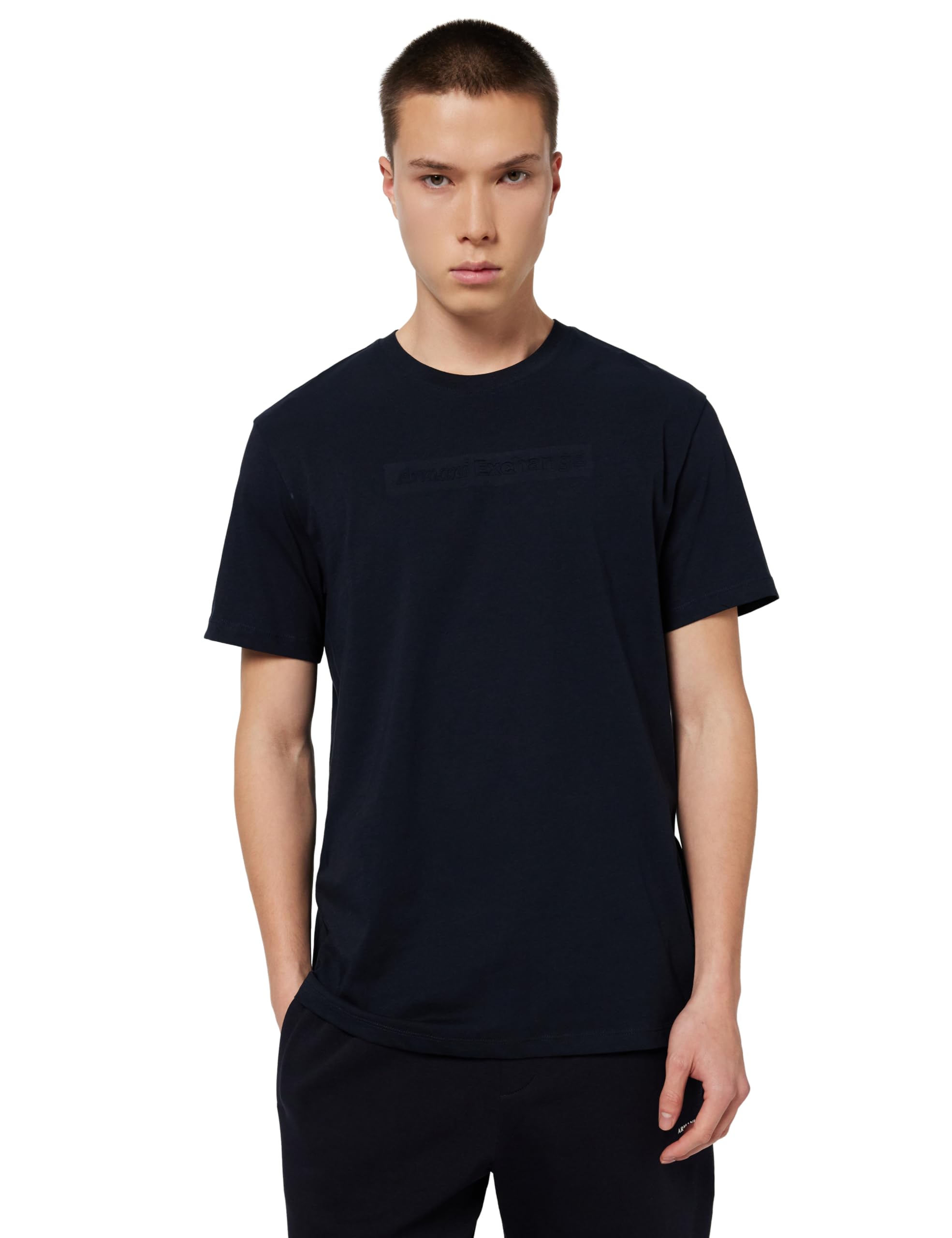 Armani Exchange Men's Short Sleeve Lettering Logo on Front T-Shirt Blue M, deep Navy, M
