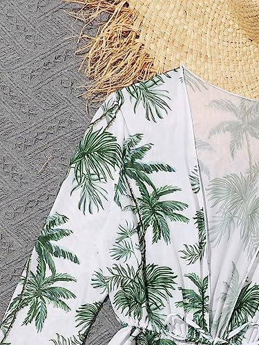 Image of WDIRARA Toddler Girl's Tropical Print Scoop Neck Cute Bikini 3 Piece Swimsuit with Kimono