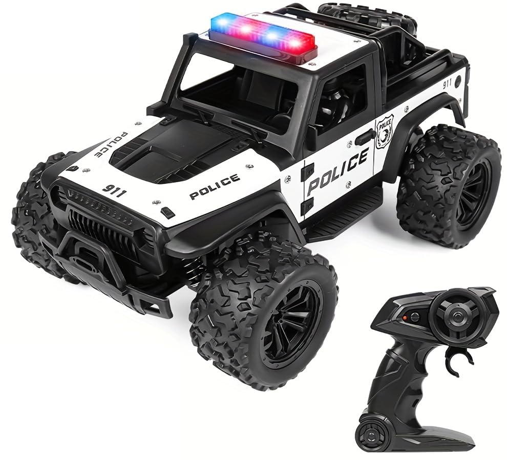 MeghaSky RC Police Truck for Kids, Remote Control Off-Road Monster Truck with LED Flashing Lights, 2.4GHz, 4x4 Big Wheel Racing Car for Boys and Girls-image-41