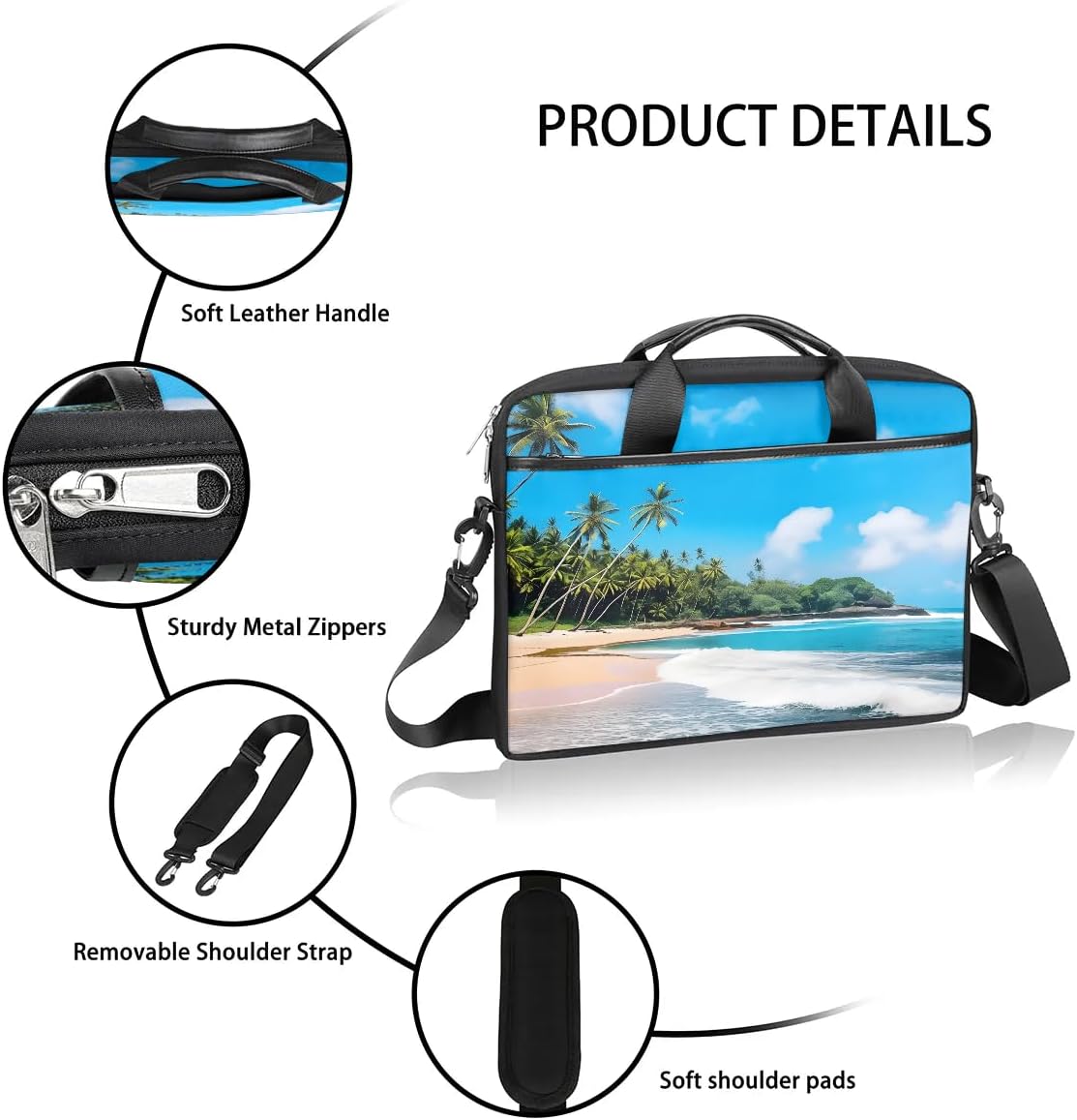 Tropical Beach Laptop Sleeve Case 13-14 inch Laptop Bag Handbag Waterproof Messenger Shoulder Bag Computer Carrying Bag