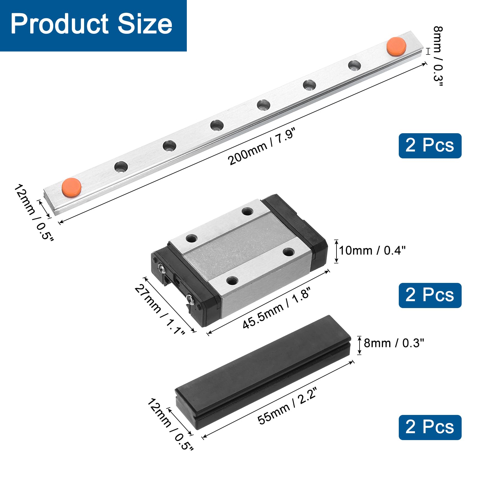 MGN12 200 mm Guía Lineal Con Bloques MGN12H Acero Para Impresoras 3D CNC DIY Negro