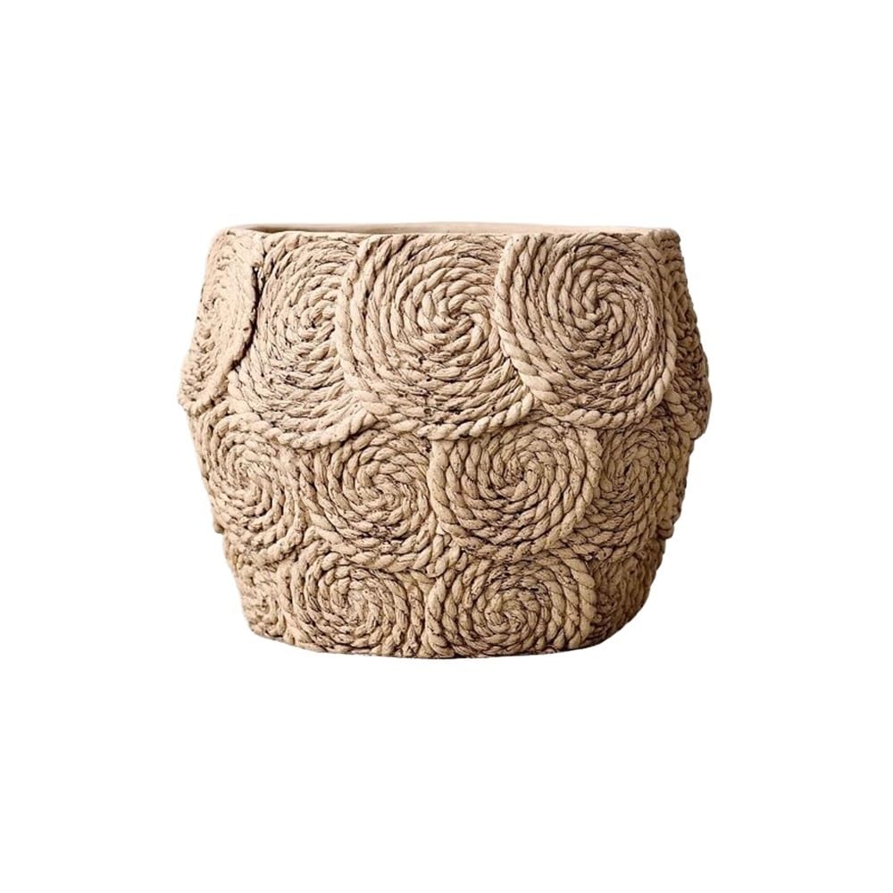 LIBANGRONG-888 Plant Pots Relief Weave Circle Texture Flower Pot, Tabletop Cement Plant Pots, with Drainage Hole, for Room Garden Office (2 Sizes) Flower Planter Pot(Small)