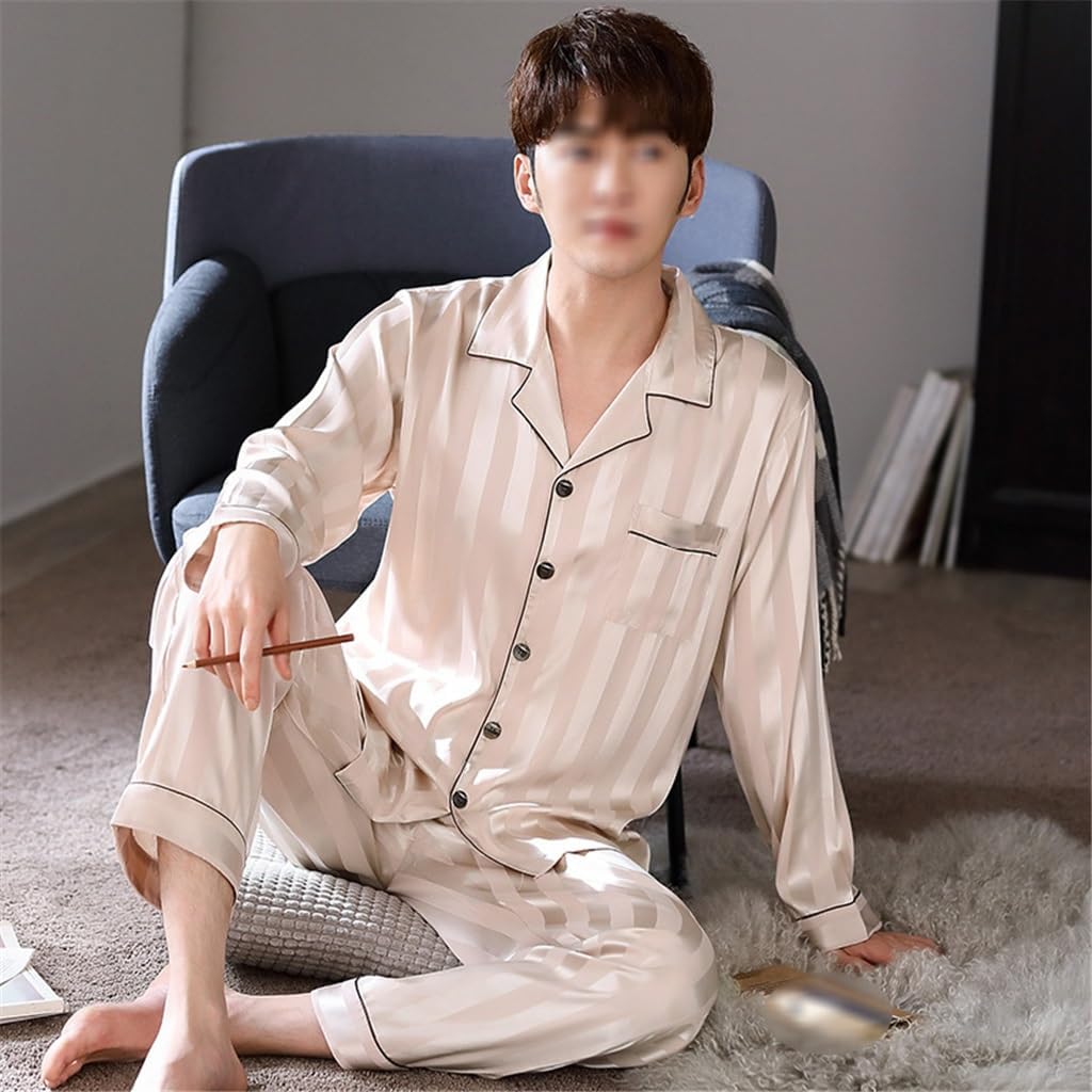 Ice Silk Long Sleeve Trousers Pyjamas Loungewear Men's Simulation Thin Suit