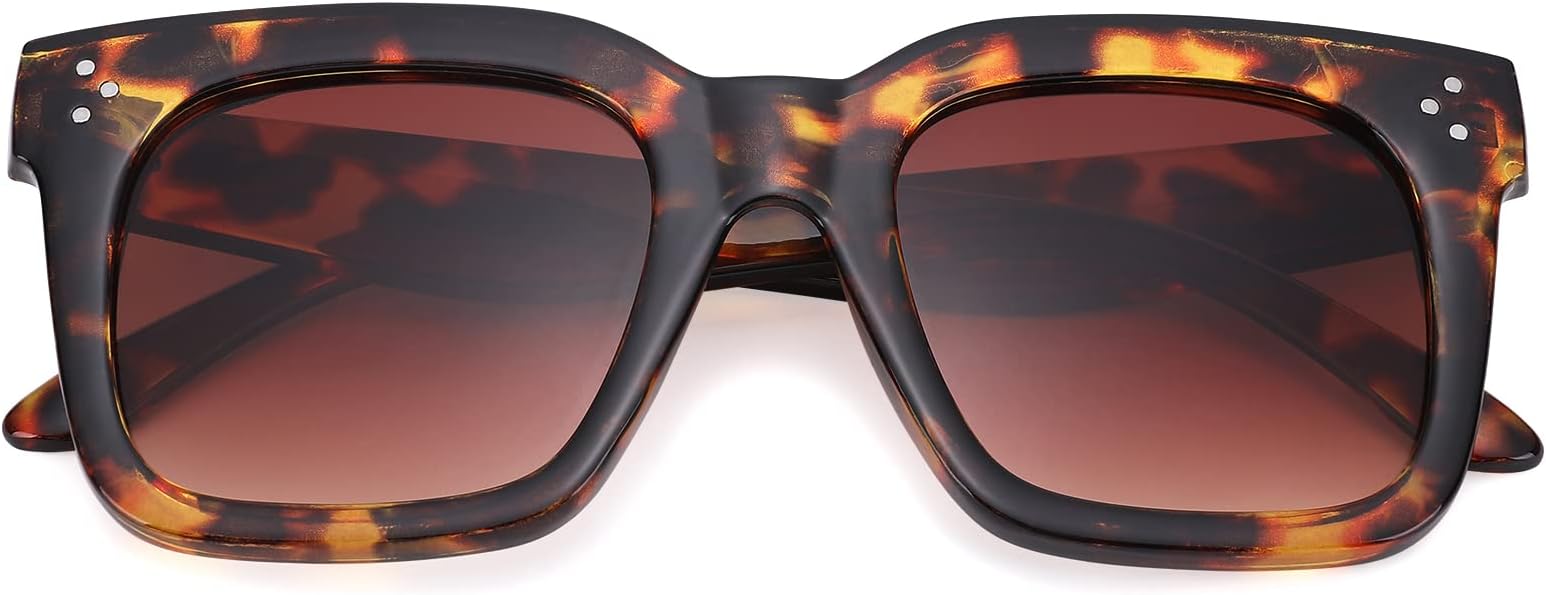 Bouryo Retro Oversized Square Sunglasses for Women Flat Lens Sun Glasses Gradient Shades UV400