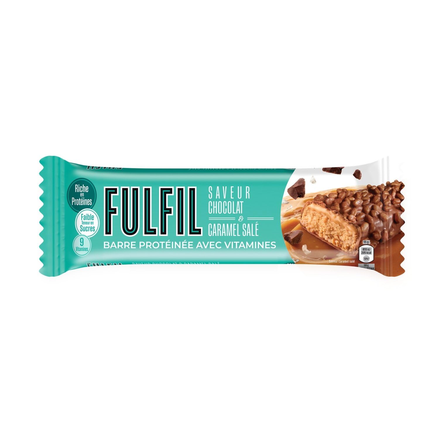 FULFIL – Barre Protéinée Saveur Chocolat Caramel Salé, Apport en Vitamines, Texture Fondante (55g) - lot de 6 - Vendu par Lot