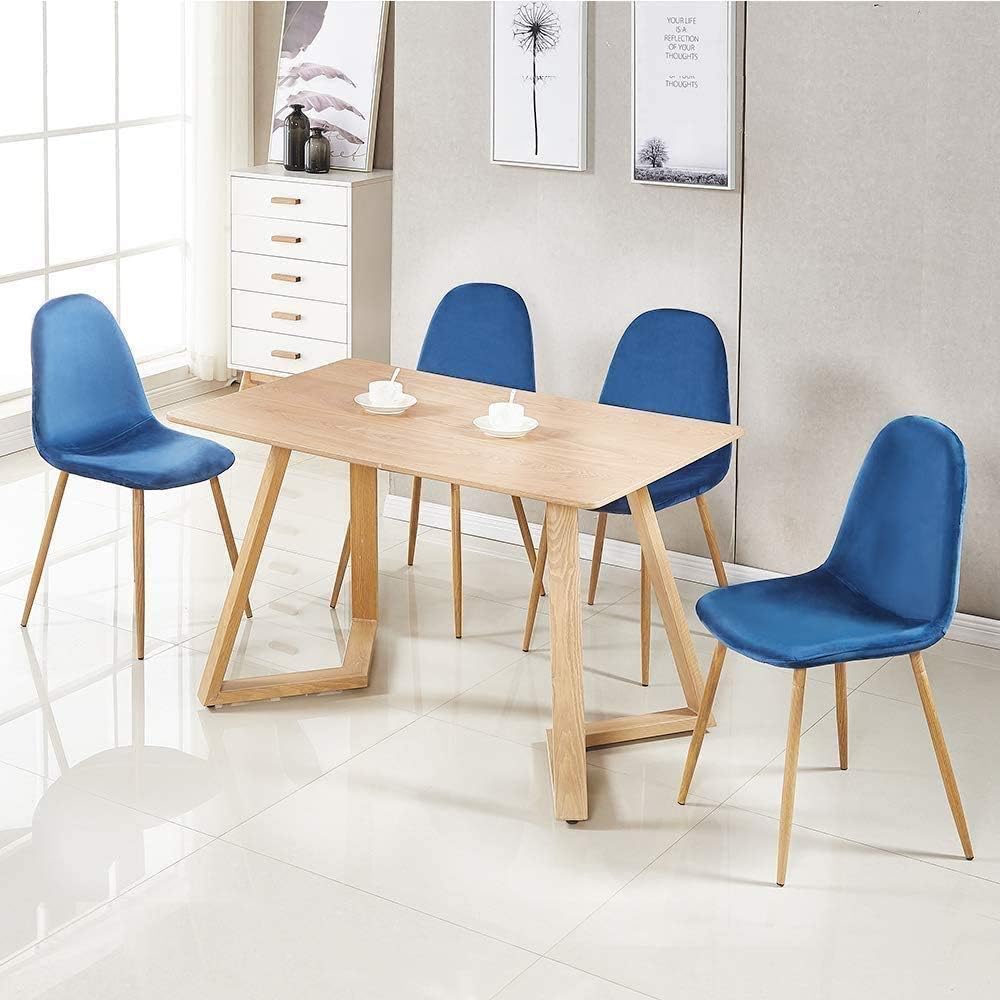 GreenForest Dining Chairs for Kitchen, Mid Century Modern Side Chairs,Velvet Upholstered Dining Chair with Metal Legs Set of 4,Blue - Chairs