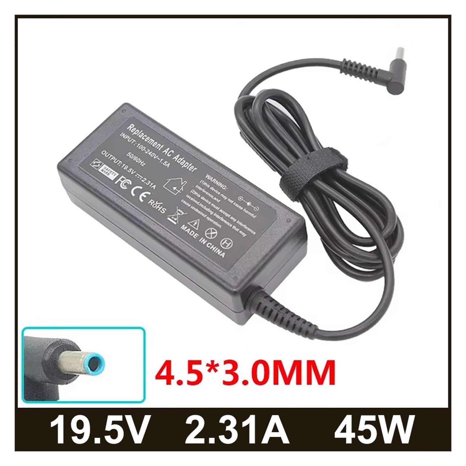 Adattatore For Caricabatterie Da Giro 19,5 V 2,31 A 45 W 4,5 * 3,0 Mm, Compatibile For HP, Stream X360 13 14 Pavilion 854054-001 741727-001 740015-740015-002(With UK plug)