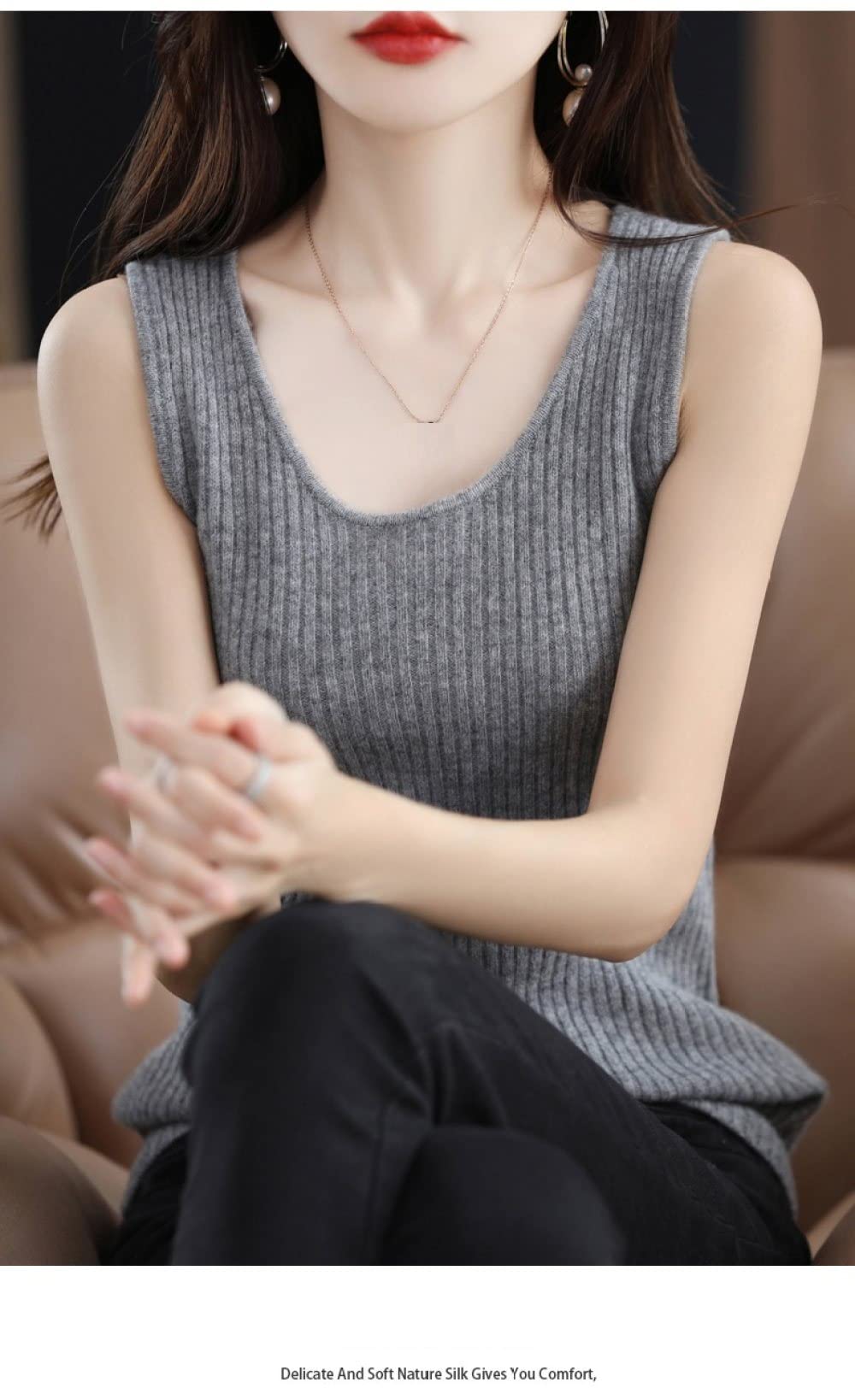 Canottiera Donna Cotone,Canotta Modellante Da Donna Tinta Unita Grigia Maglia A Costine Lana Calda Canotta Corsetto Casual Canotta Sottile Canotta Termica Intimo Camicia Modellante Con Cinturino Top