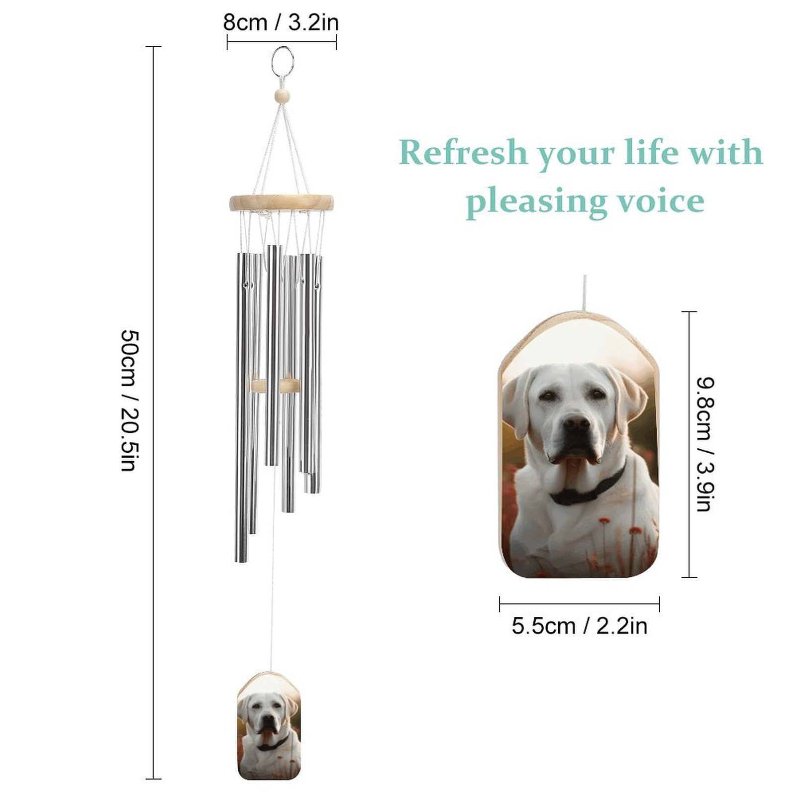 Outdoor Wind Chimes, White Labrador Printed Wind Chimes,Simple Wind Chimes,Curtain Wind Chimes for Home Decoration