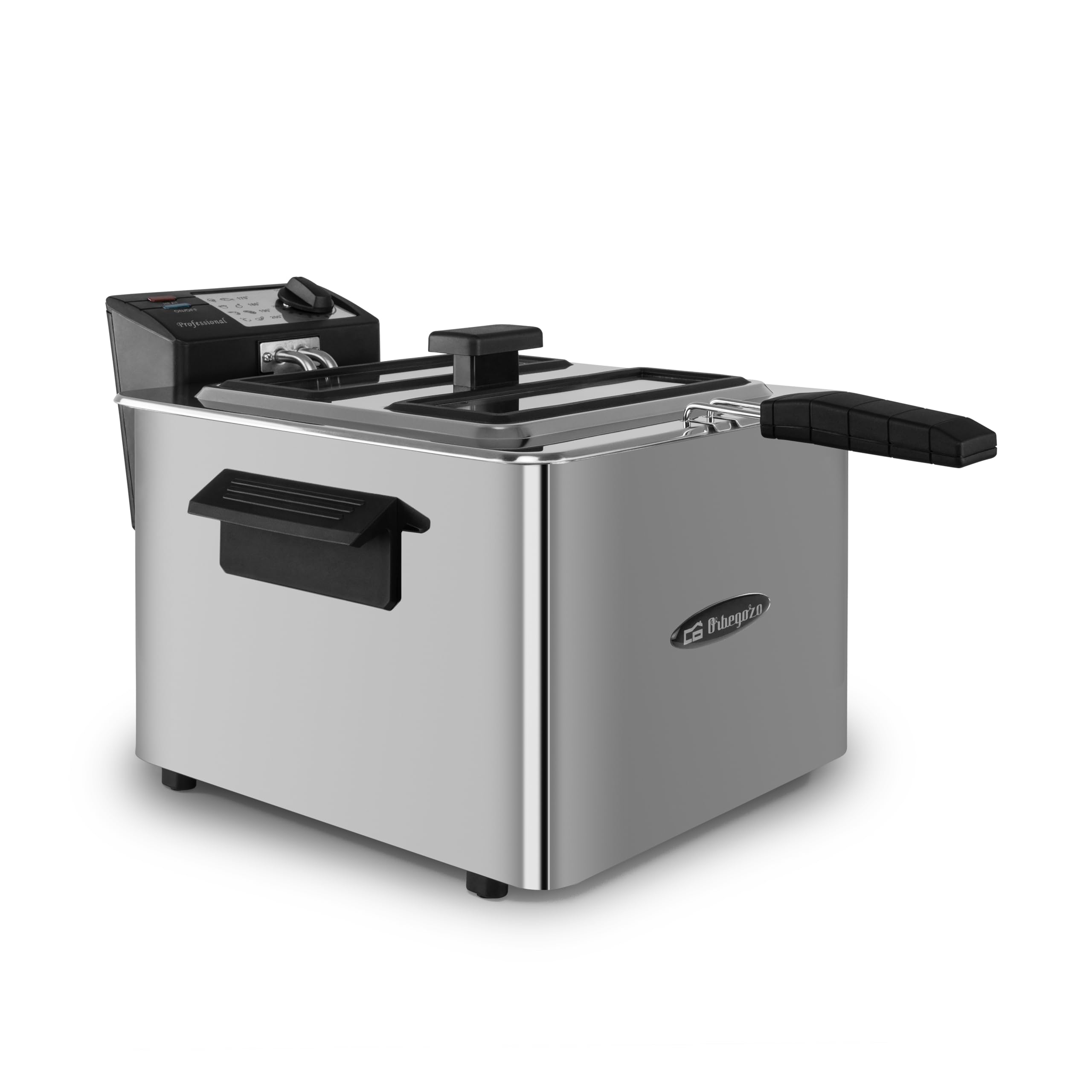 Orbegozo Fdr 80 - Friteuse professionnelle, 8 litres, thermostat réglable, témoins lumineux, poignée toucher froid, chemin de câbles, acier inoxydable, 3000 W