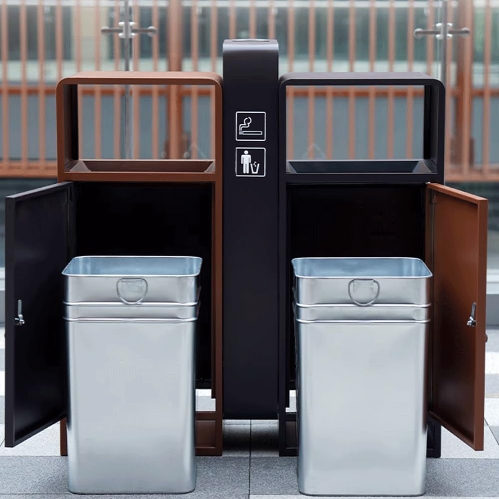 Outdoor Trash Can Zewnętrzny komercyjny kosz na śmieci Wytrzymały metalowy kosz na śmieci ze zdejmowanym koszem do parków, centrów handlowych, parkingów (duży)