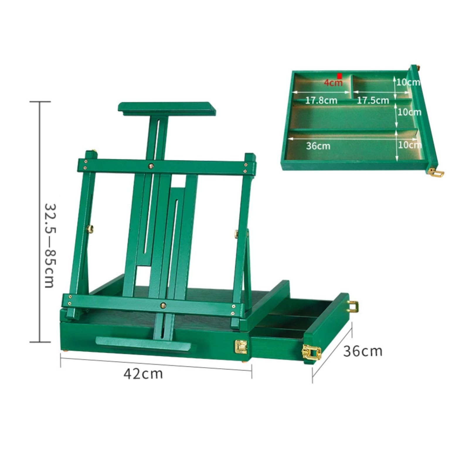 Caballete Maletín Portátil Caballete Mesa con Cajón Estable Atril para Pintores, Verde Oscuro