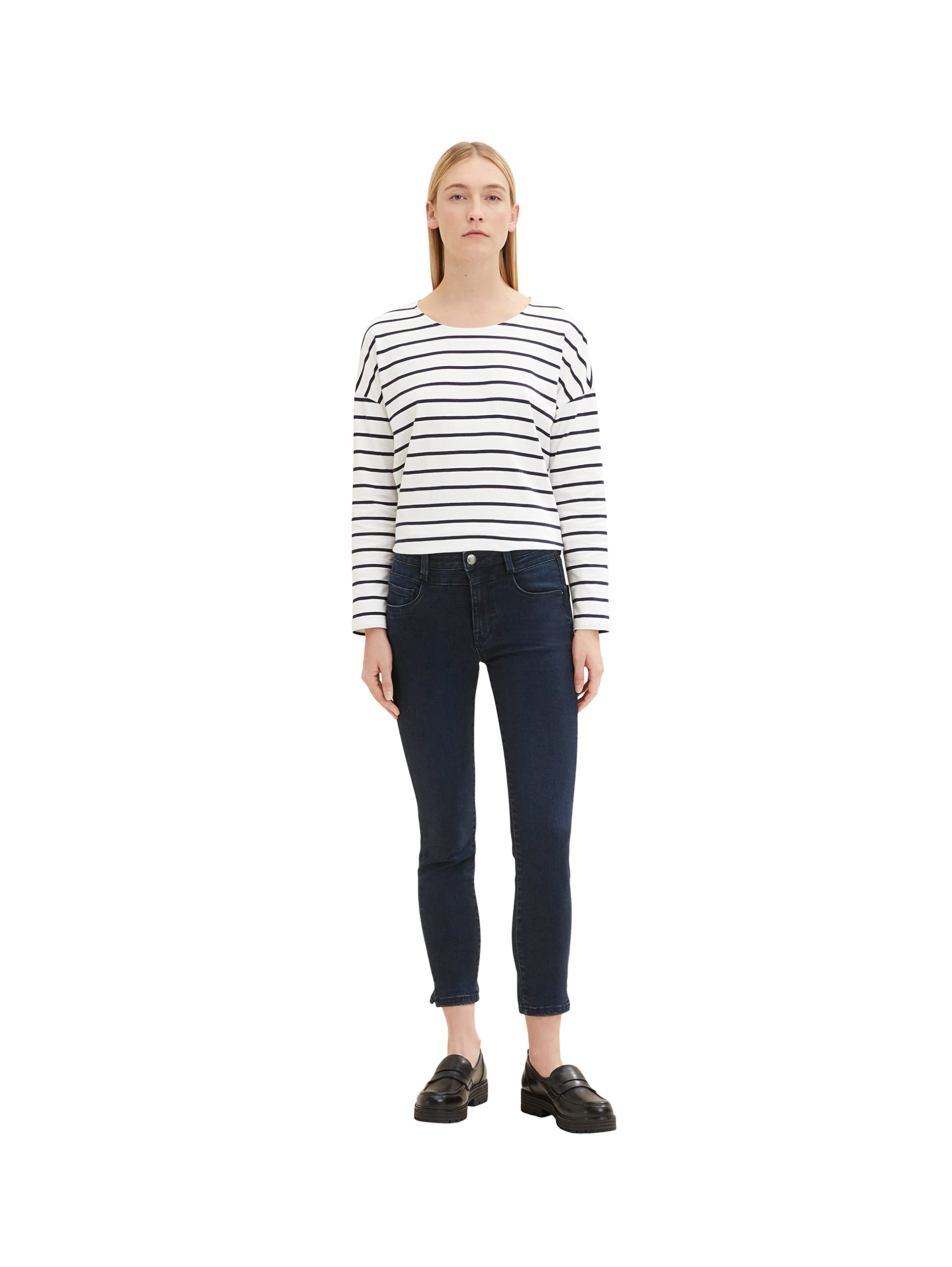 TOM TAILOR Ladies Kate Slim Jeans 1035524, 10173 - Dark Stone Blue Black Denim, 36W / 28L