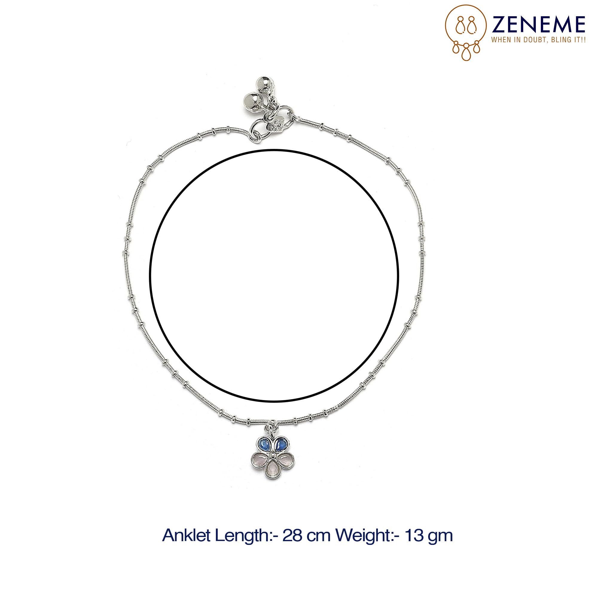 Set Of 2 Rhodium-Plated Floral Anklets