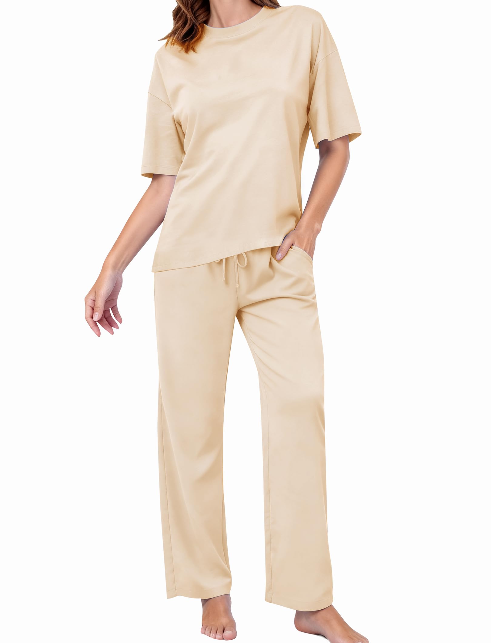 PATPAT Lounge Sets for Women Short Sleeve Pajama Set Soft Comfy Elastic Pjs 2 Piece Loungewear Outfits with