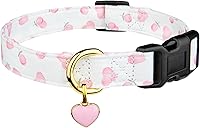 Fyeqyaou Handmade Cotton Dog Collar - Cute White Pink Love Heart Pattern with Pendant, Adjustable S/M/L for Puppies & Adults