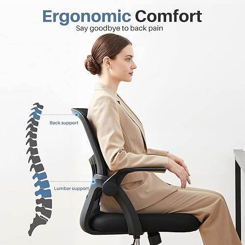 Miniatura 5 de DUMOS Silla de computadora de oficina en casa, escritorio ergonómico de respaldo medio con soporte lumbar y modo mecedor, altura ajustable con