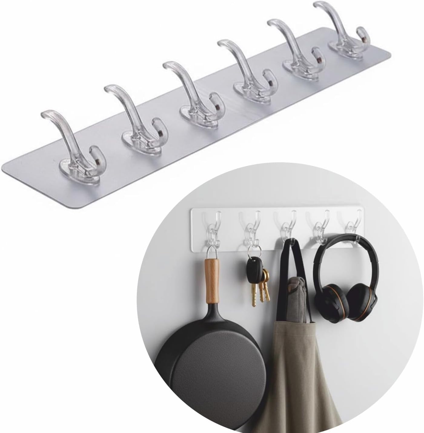 JIALTO 1 PCS Wall Hanger Hooks for Cloth Hanger for Wall Strong Self Adhesive Magic Sticker for Kitchen Hangers and Hooks, Home, Bathroom, Bedroom, Door Sticker Hooks for Walls (6 Hook Strip)